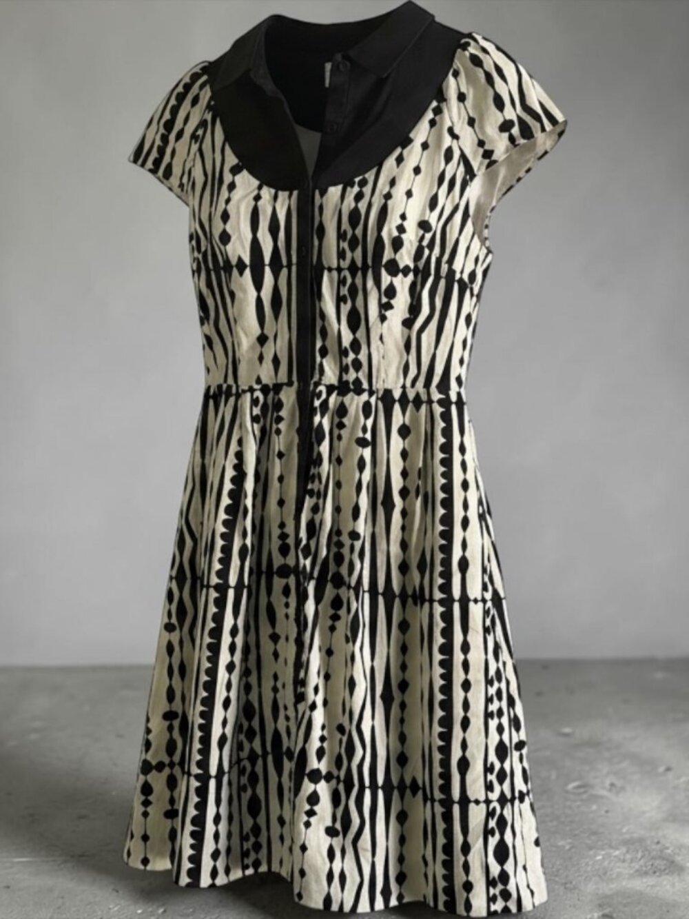Anthropologie Postmark Harlequin Corduroy Shirtdress Black White Geometric  - 6